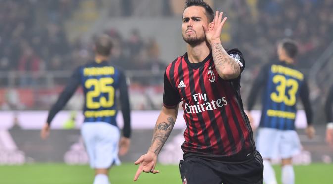 Suso mencetak dua gol dalam derby Milan, 21 November 2016. (GIUSEPPE CACACE / AFP)