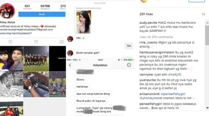 Screenshoot percakapan Audy Pevita dengan pria yang diduga Rizky Alatas. (Instagram/audy.pevita)