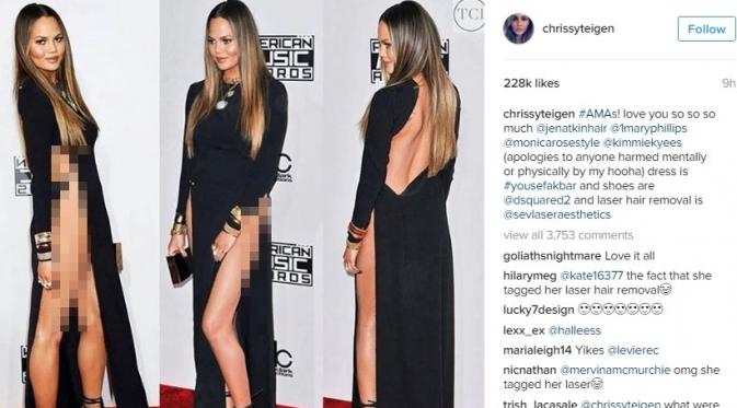 Chrissy Teigen minta maaaf atas gaun yang dikenakannya saat menghadiri AMA 2016. (Instagram/chrissyteigen)