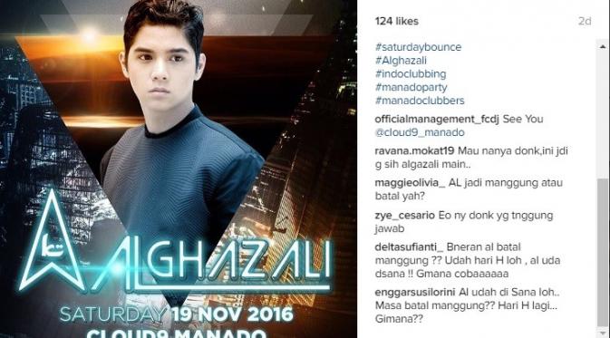 Promo aksi panggung Al Ghazali di Cloud9 Manado melalui instagram resmi Cloud9 Manado. (Instagram @cloud9_manado)