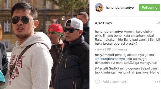 Di Instagram, Hanung Bramantyo menyebut dirinya mirip Saipul Jamil. (Instagram)