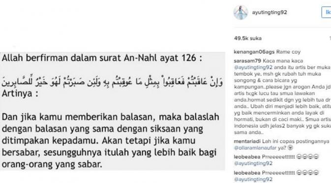 Ayu Ting Ting posting ayat suci Alquran (Instagram/@ayutingting92)