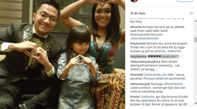 Denada memberikan dukungan pada Ihsan Tarore yang tengah jatuh sakit. (Instagram/denadaindonesia)