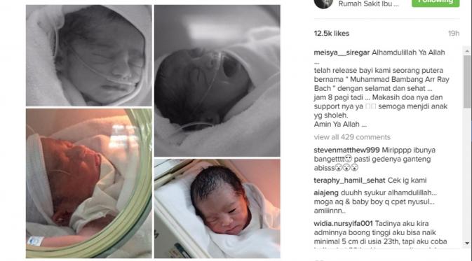 Meisya Siregar menunjukkan kebahagiaannya atas kelahiran Bambang, anak ketiganya bersama Bebi Romeo. (Instagram @meisya_siregar)