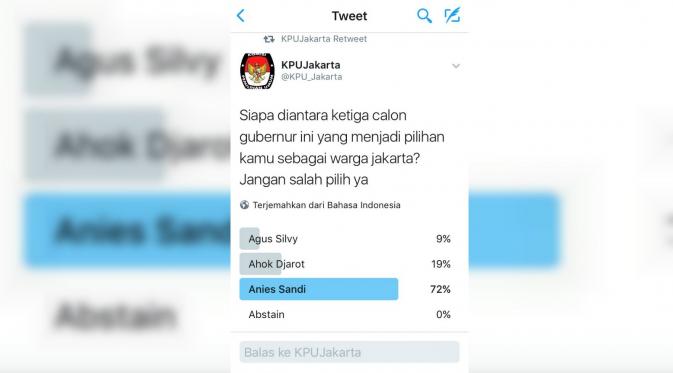 DKI Sumarno menegaskan bahwa polling yang beredar melalui akun @KPU_Jakarta adalah palsu.