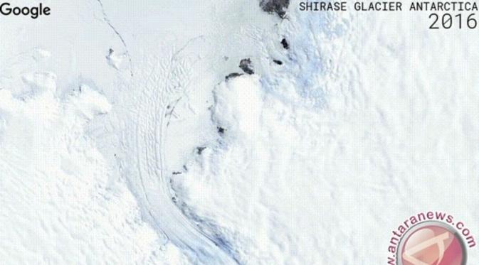 Pencitraan permukaan Antartika yang bisa ditampilkan Google Earth Timelapse secara historis dari 1984 hingga 2016. (via: Antaranews)
