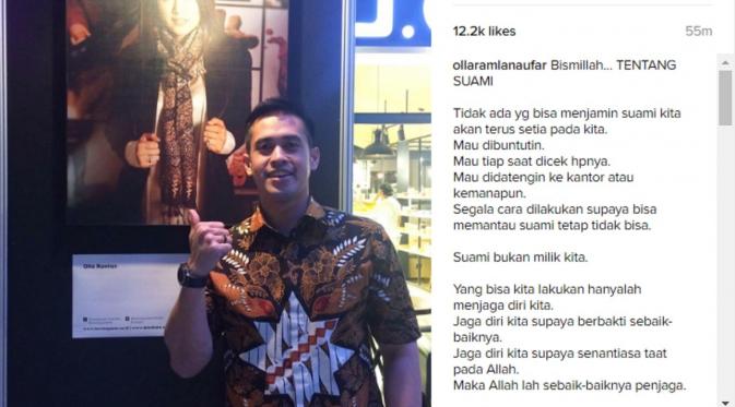 Postingan Olla Ramlan yang dianggap sebagai curahan hatinya atas kemelut rumah tangga bersama Aufar. (Instagram @ollaramlanaufar)