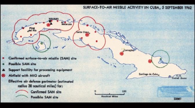 Peta Kuba yang digambar pada 1962 jelang krisis misil Kuba (CIA)