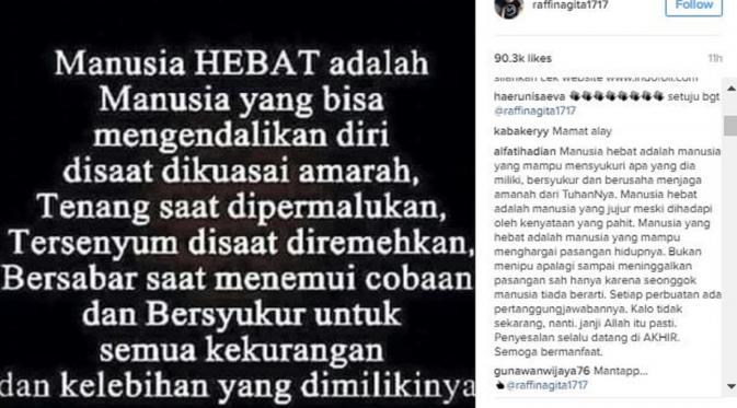 Raffi Ahmad mengunggah foto yang berisi kalimat tentang manusia hebat (Instagram/@raffinagita1717)