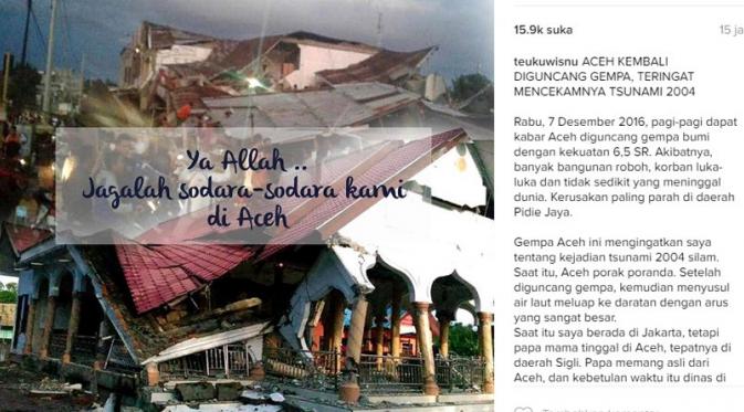 Teuku Wisnu berdoa agar saudara-saudaranya di Aceh selamat (Foto:Instagram)