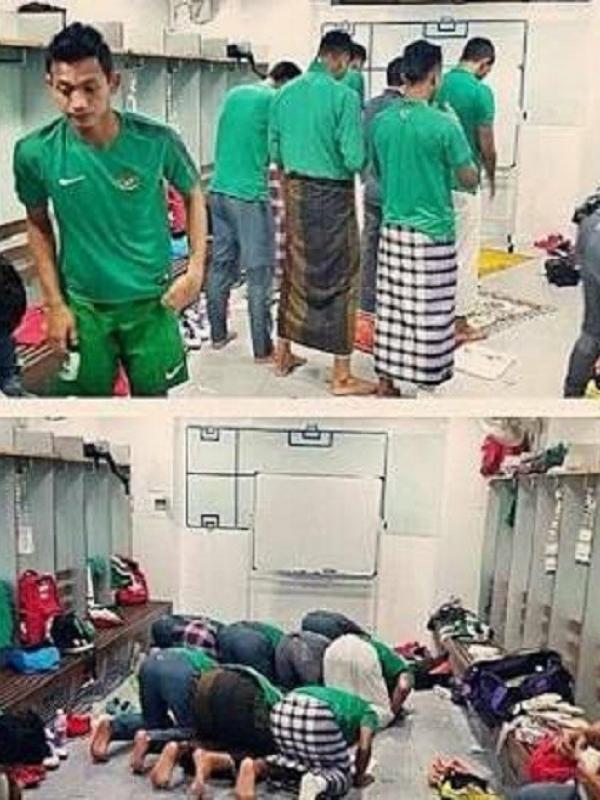 Viral, Beredar Foto Timnas Indonesia sedang Salat di Ruang Ganti  | foto : facebook