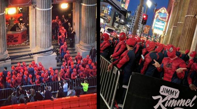 Fans Spider-Man mengerumuni studio Jimmy Kimmel demi menyaksikan trailer Spider-Man: Homecoming. (Facebook / Marvel Cinematic Universe)