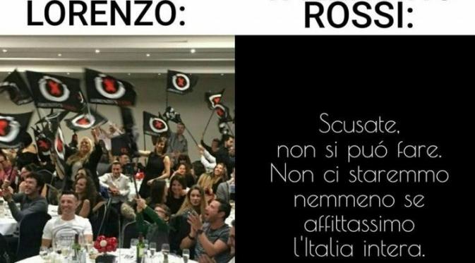 Fan Valentino Rossi membuat montase foto untuk menyindir Jorge Lorenzo, Minggu (11/12/2016). (Sportfair.it)