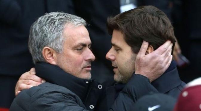 Pelatih Manchester United, Jose Mourinho (kiri) dan manajer Tottenham Hotspur, Mauricio Pochettino. (Mirror).