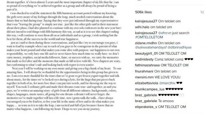 Postingan Camila Cabello dibanjiri 'Om Telolet Om' (Instagram/Camila Cabello)