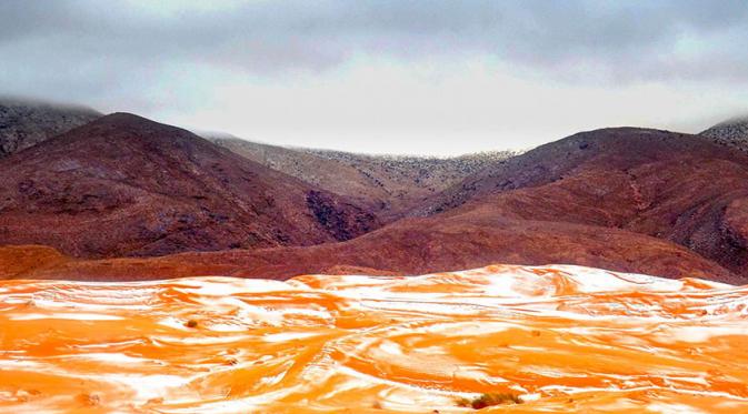 Gurun Sahara turun salju. (Via: boredpanda.com)