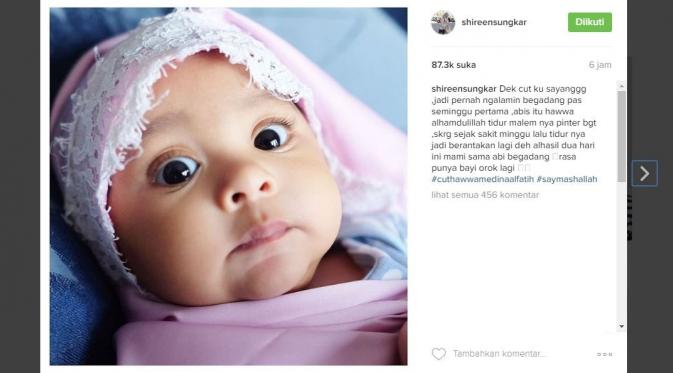Shireen Sungkar ungkap kerepotannya merawat sang anak yang tengah sakit. (foto: instagram/shireensungkar)