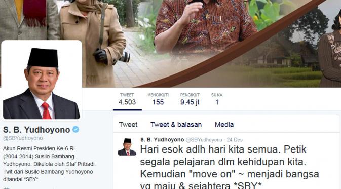 Akun twitter Presiden RI ke-6 Susilo Bambang Yudhoyono