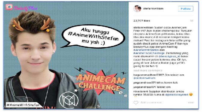 Steffan William mempromosikan fitur Anime Cam dari BeautyPlus.