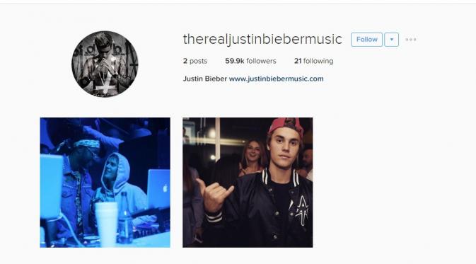 Akun Instagram baru yang diduga milik Justin Bieber. (Instagram/therealjustinbiebermusic)