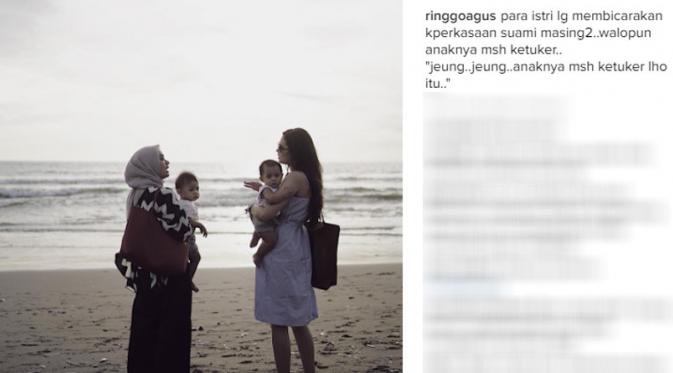 Sabai Morscheck dan Ayudia Bing Slamet, bersama menikmati pantai dengan anak mereka (Foto: Instagram)