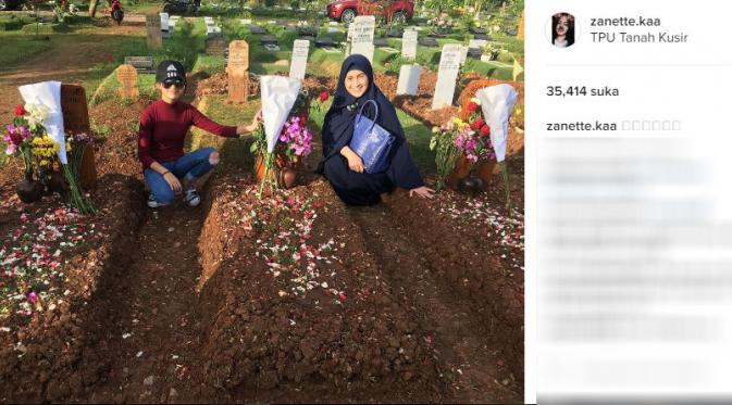 Anak tiri Elsya Agnesya Kalangi, Zanette dan ibunya ziarah ke makam ayah dan saudara permpuannya (Foto: Instagram)