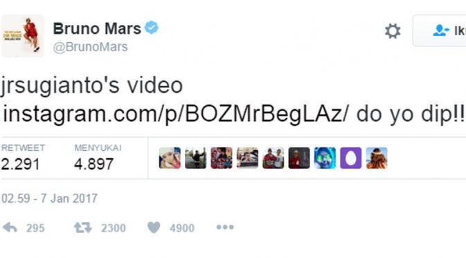 Bruno Mars beri link Baby Tatan yang sedang bergoyang (Foto: Twitter)