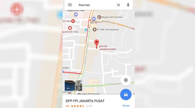 DPP FPI Berubah Jadi Fitsa Hats di Google Maps