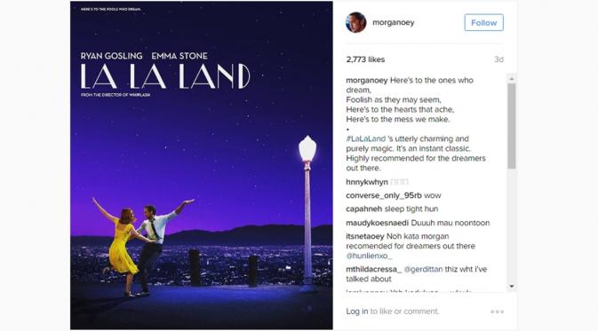 Kata Morgan Oey soal film La La Land. (Instagram/morganoey)