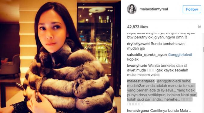 Maia Estianty menanggapi komentar netizen tentang Ahok. (Instagram/maiaestiantyreal)