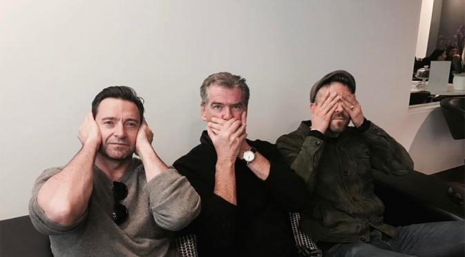 Pierce Brosnan, Hugh Jackman, dan Ryan Reynolds. (Instagram)