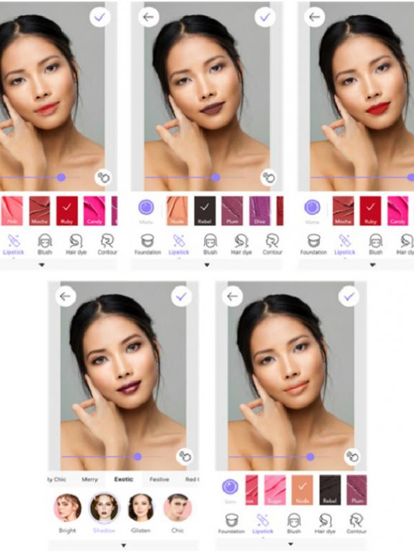 Aplikasi lipstik di  MakeupPlus