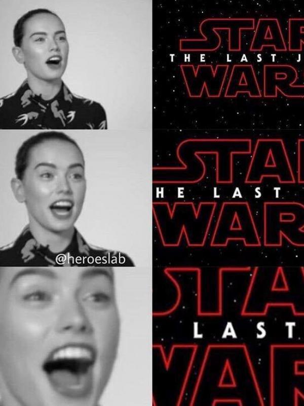 Reaksi Daisy Ridley saat melihat logo Star Wars: The Last Jedi. (Facebook)