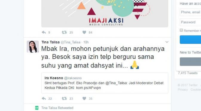 Tina Talisa Minta Diajari Ira Koesno | via: Twitter.com