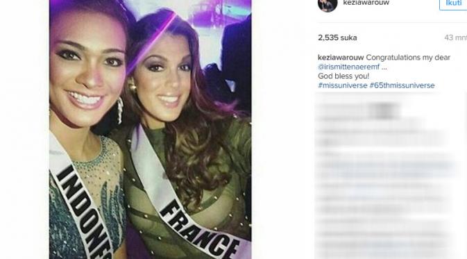 Kezia Warouw beri selamat kepada Miss Universe 2016 (Foto: Instagram)