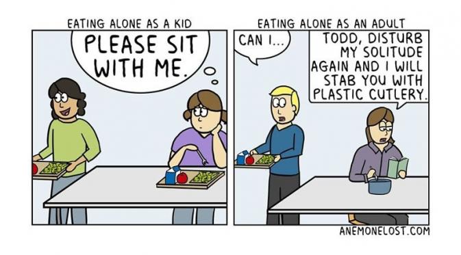 Perbandingan saat makan siang di usia anak-anak dan dewasa. (Via: boredpanda.com)