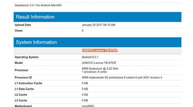 Tablet Lenovo (Sumber: Geekbench)