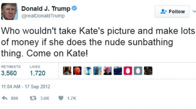 Cuitan Donald Trump soal Kate Middleton (Twitter)