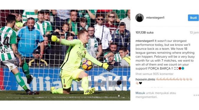 Status kiper utama Barcelona, Marc-Andre ter Stegen (Instagram)