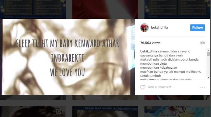 Indra Bekti dan sang istri ungkap rasa cintanya pada mendiang anak melalui Instagram. (foto: instagram/bekti_dhila)