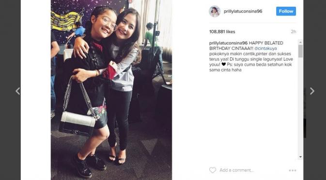 Prilly Latuconsina mengaku seumuran dengan Cinta Kuya. [foto: instagram/prillylatuconsina96]