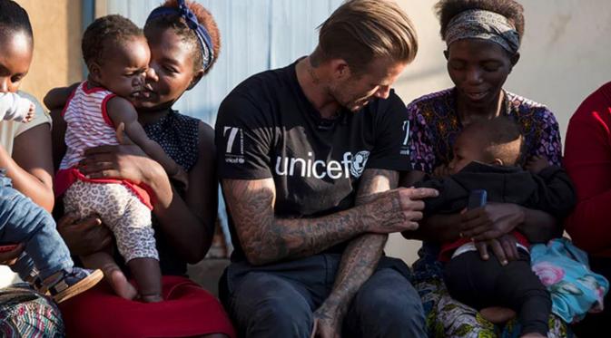 David Beckham dalam kunjungan bersama Unicef (The Guardian/Modola/Unicef/PA)