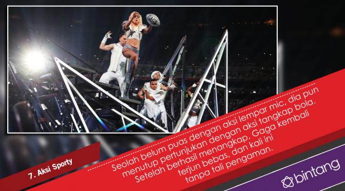 Lady Gaga memberikan suguhan yang mencengangkan saat tampil di Super Bowl 2017. (Desain: Nurman Abdul Hakim/Bintang.com)