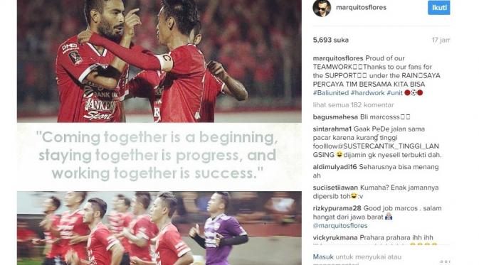 Kicauan gelandang Bali United Marcos Flores (Instagram)