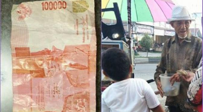 Miris, Kakek Tua Penjual Donat Ditipu Uang Mainan Rp 100 Ribu | foto : facebook Hasanah Anna