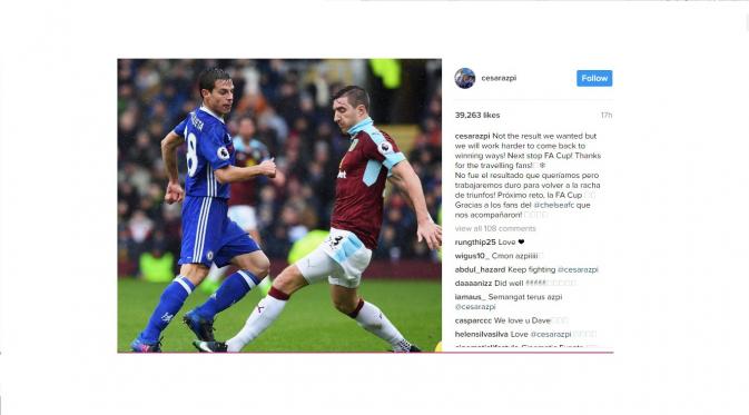 Cesar Azpilicueta, pemain belakang Chelsea meluapkan perasaannya lewat Instagram (Instagram)