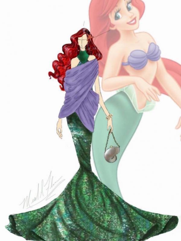Desain ilustrasi fashion putri Disney Mermaid yang dibuat oleh Michael Anthony. Sumber: mymodernmet.com.
