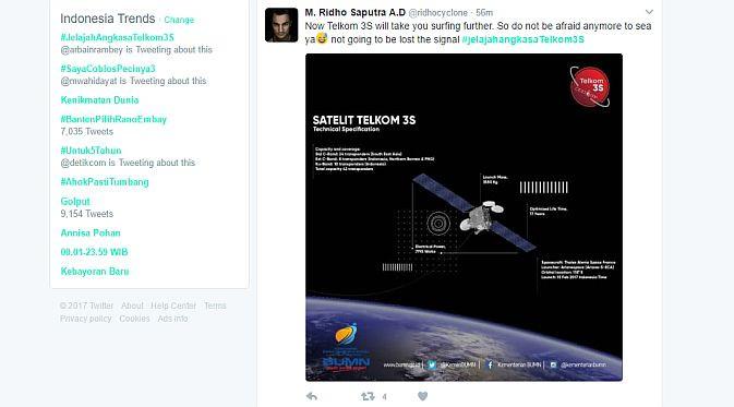 Kesuksesan peluncuran satelit Telkom 3S rupanya juga berhasil menyedot perhatian netizen Indonesia (Foto: Ist)