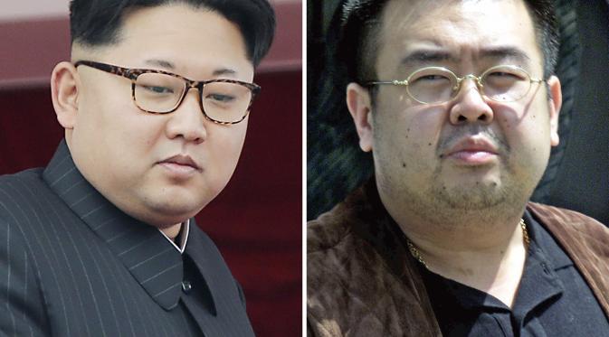 Pemimpin Korut Kim Jong-un dan kakak tirinya Kim Jong-nam (AP)