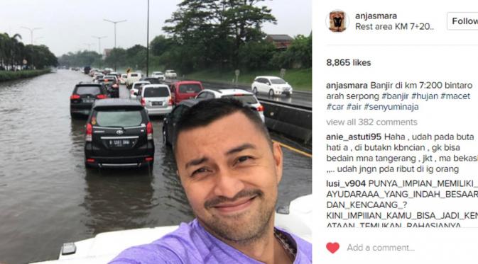 Postingan Anjasmara di media sosial tentang macet yang dialaminya akibat banjir dan genangan air di ruas tol. (Instagram @anjasmara)